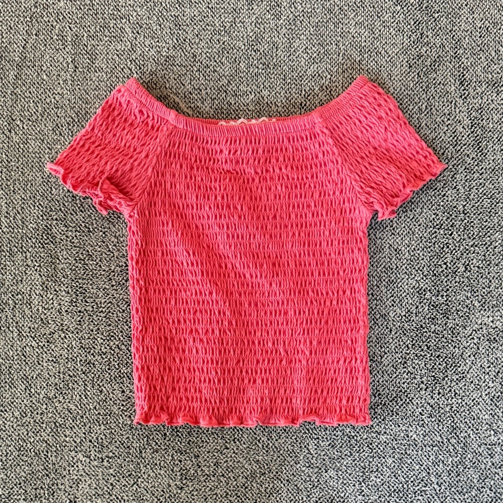 Pink Off-Shoulder Smocked Top